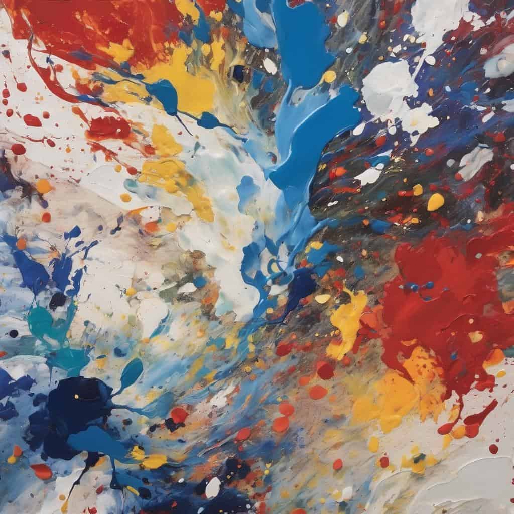 Έγχρωμο αφηρημένο έργο τέχνης με έντονες πινελιές και ατέλειωτες αναμνήσεις, εμπνευσμένο από επιστήμες και καινοτόμες τέχνες.